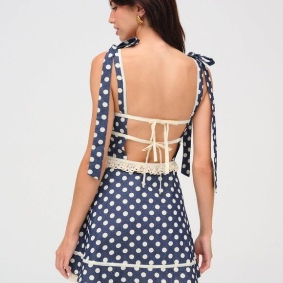 $229 Blue NWOT For Love And Lemons “Dolly” Dot Mini Dress Sz Small - Picture 2 of 16